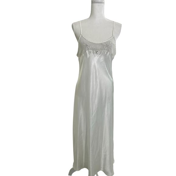 Vintage Intimo Amore Nightgown Sexy Satin Like Lace White Slip 90s Size Medium - Picture 2 of 11